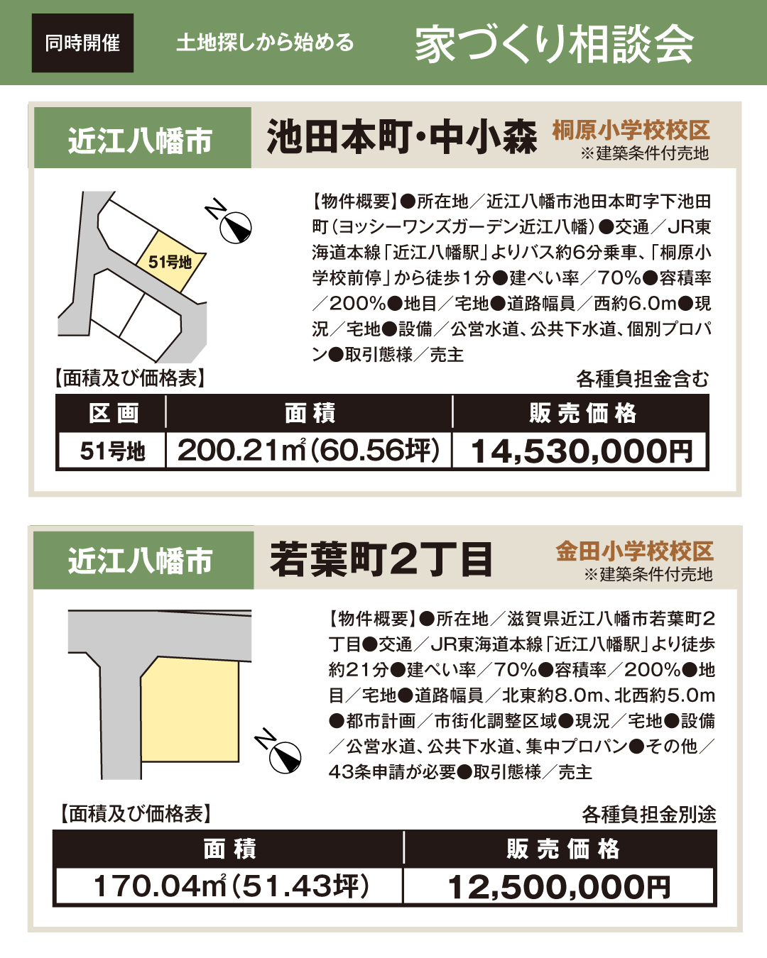 近江八幡市池田本町・中小森　桐原小学校校区　近江八幡市若葉町2丁目　金田小学校校区