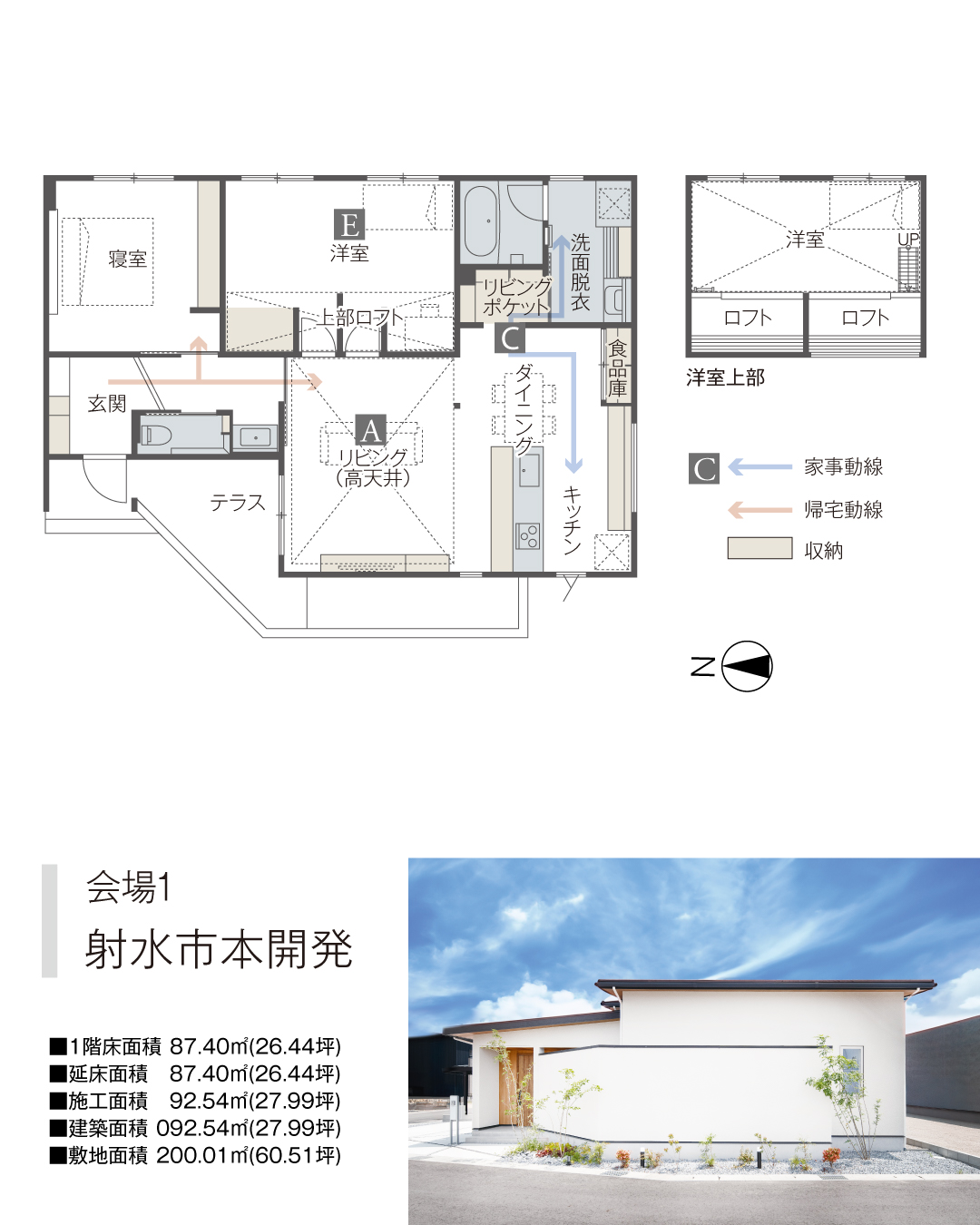 射水市本開発　平屋　家事動線　帰宅動線　収納　高天井リビング